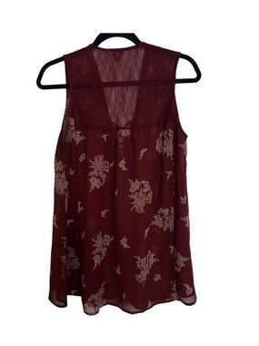 Lily White Burgundy Floral Lace Yoke Printed Sleeveless Camisole